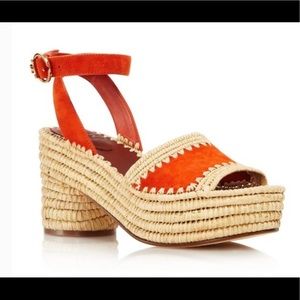 BROWN/ TAN NWOT Tory Burch Adrianne block platform sandals, 9.5 (fits like a 9)